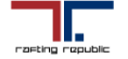 Logo de Rafting Republic avec un design moderne et des couleurs rouge et bleu.